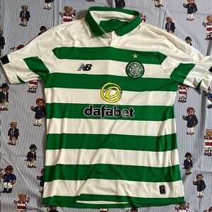 New Balance Green and White Striped Soccer Jersey